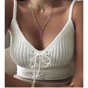Rare Zara ribbed white sweater cami tank top lace up front